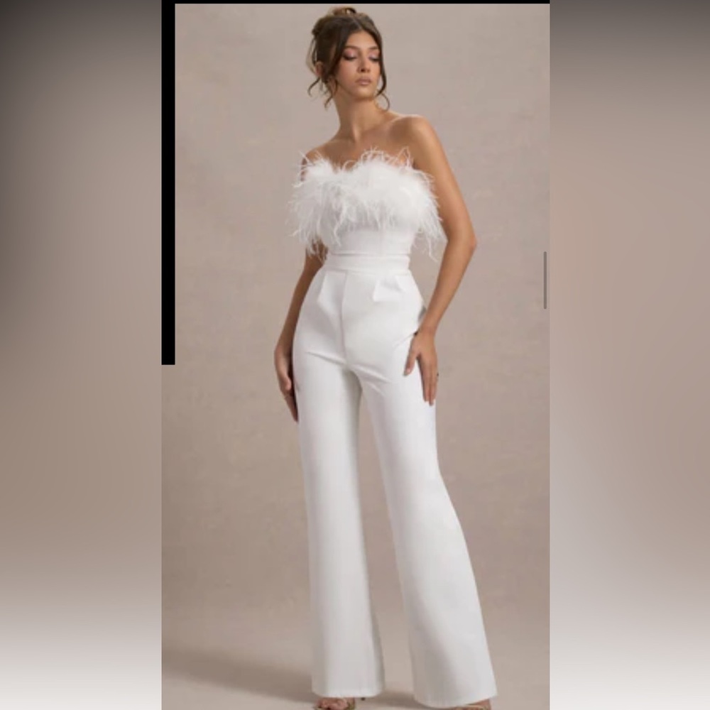 Club L London White Feather Detail Jumpsuit - NWT!!